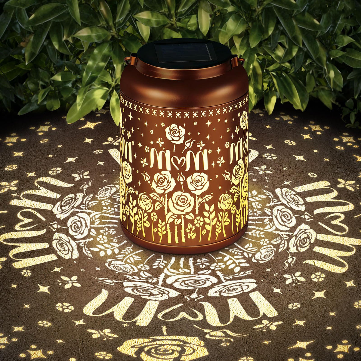 HEGUD Mothers Day solar lantern with rose garden silhouette for a warm outdoor glow.