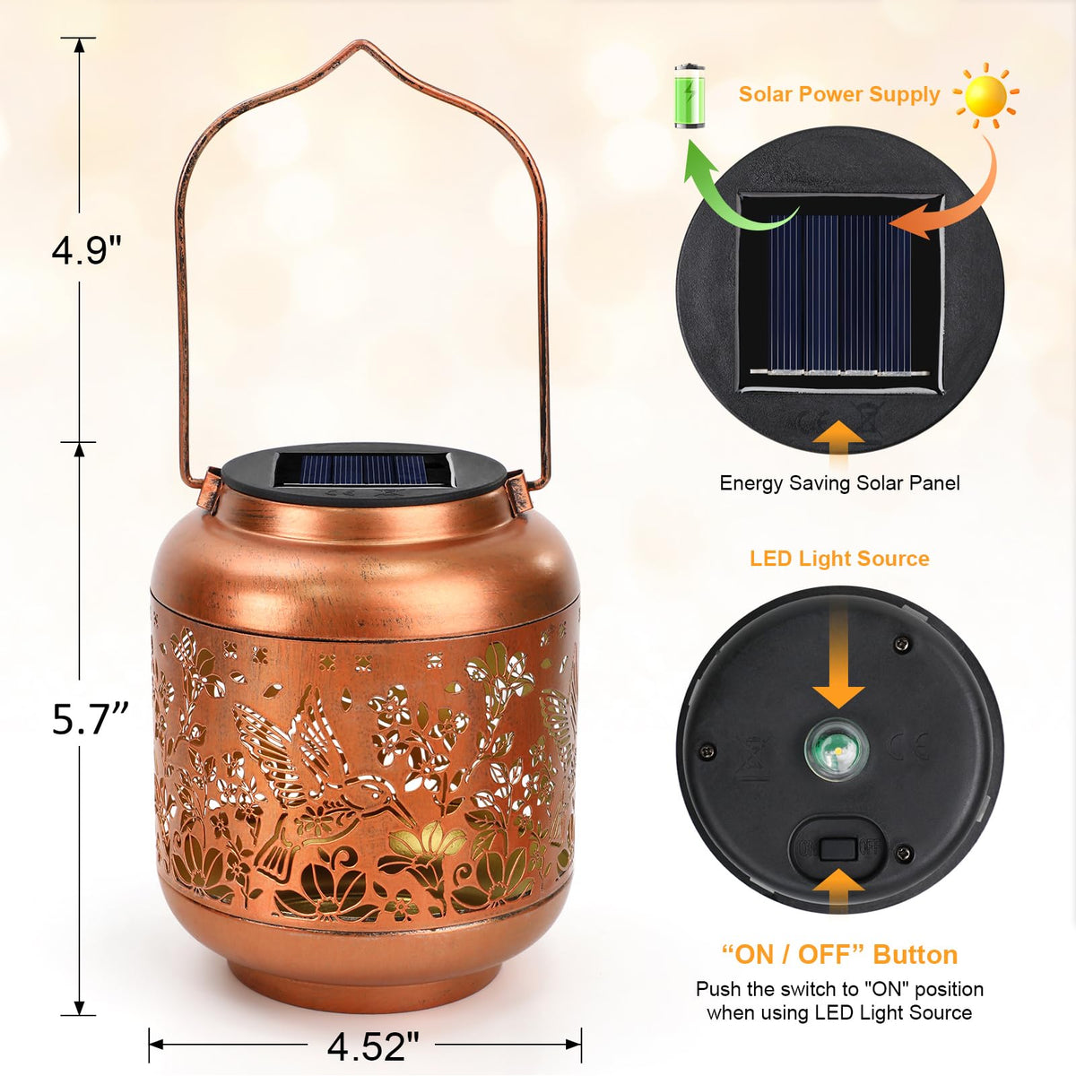 HEGUD solar path lantern powering automatically after daytime charging.