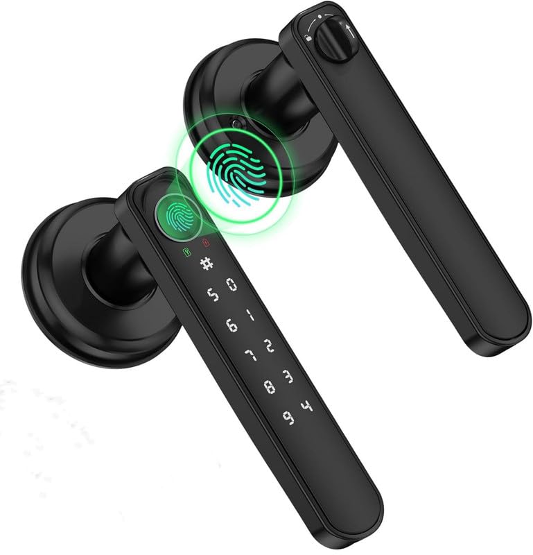 HEI LIANG fingerprint door lever front view shows minimalist design for modern doors
