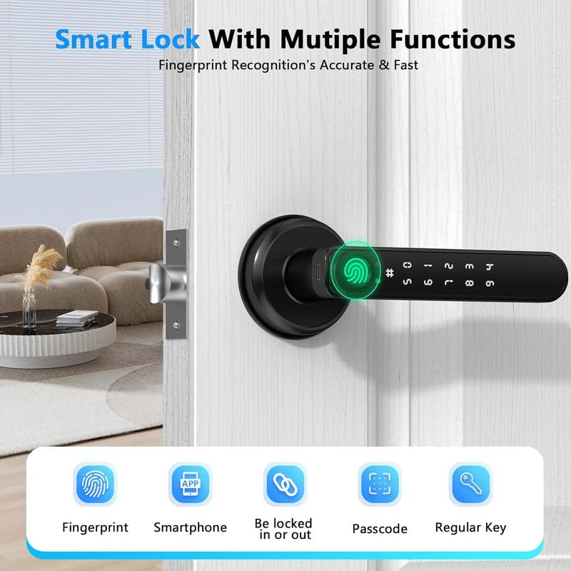 HEI LIANG fingerprint door lever side handle closeup highlights ergonomic grip and premium finish