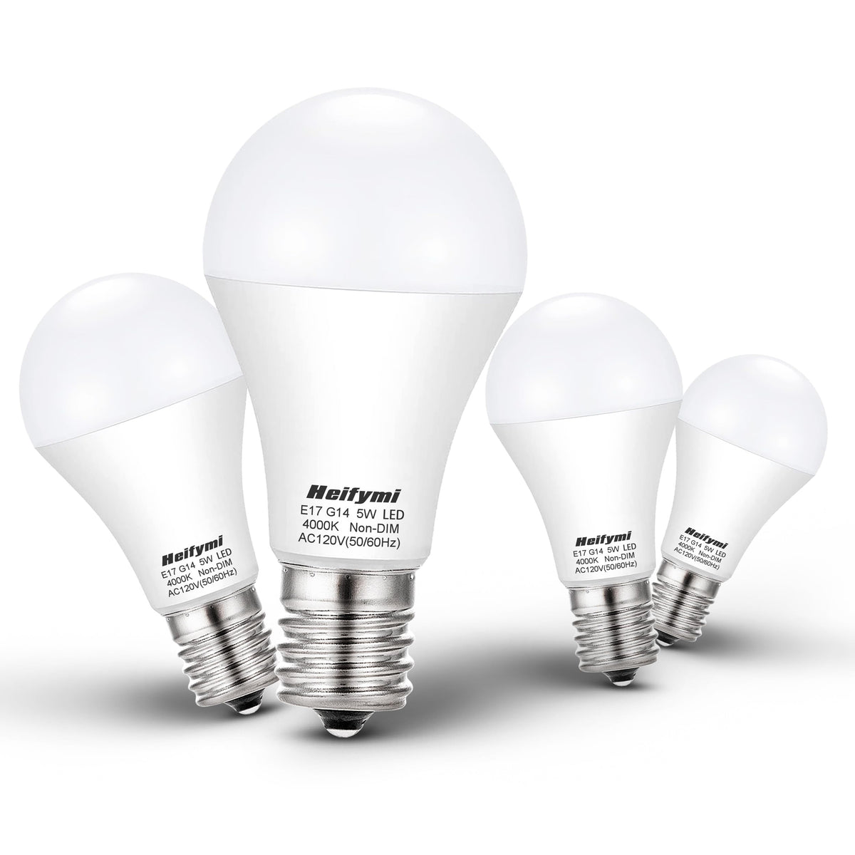 Heifymi E17 5W bulb showing neutral white 4000K light for clear home use
