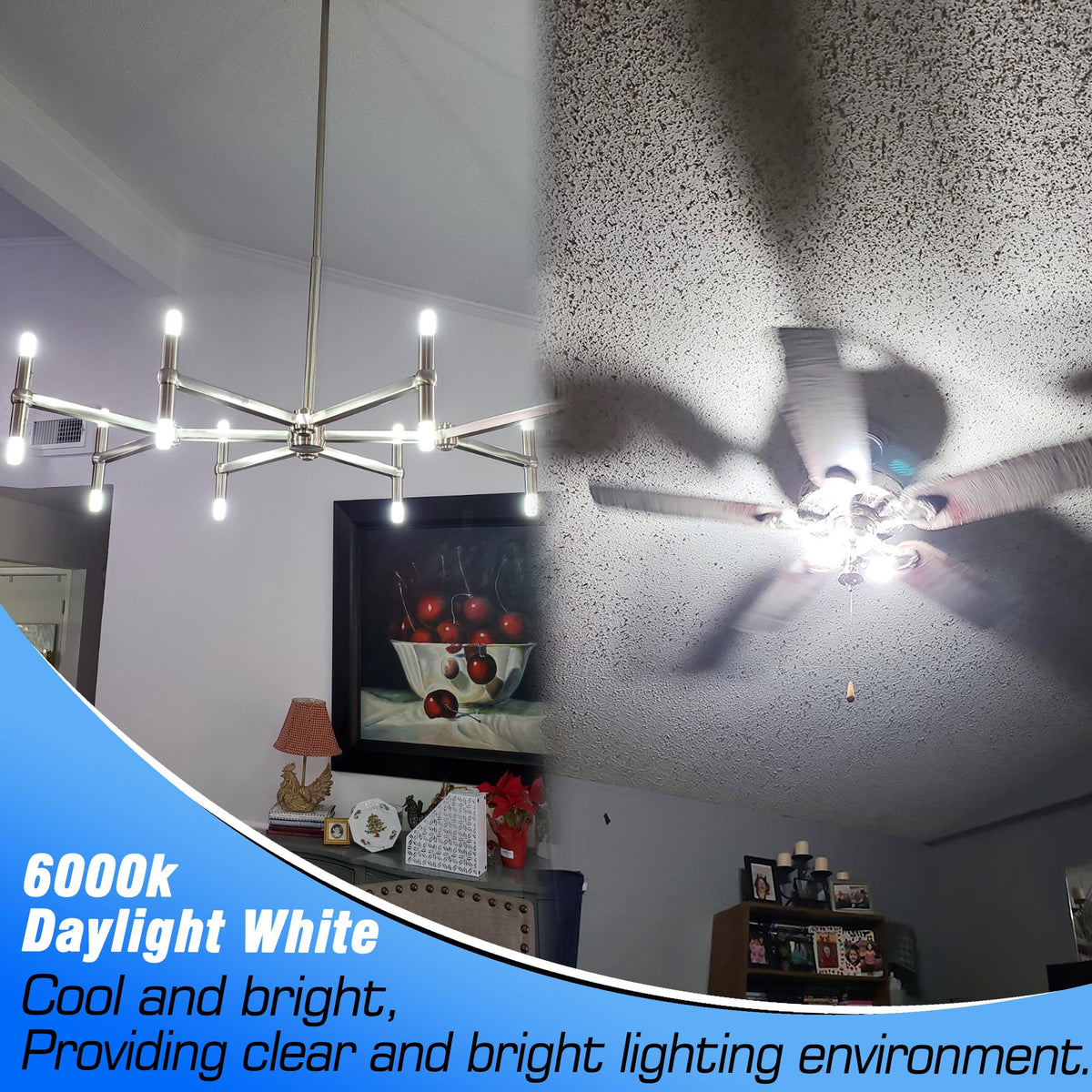 Heifymi E17 LED bulb in chandelier demonstrates bright daylight illumination