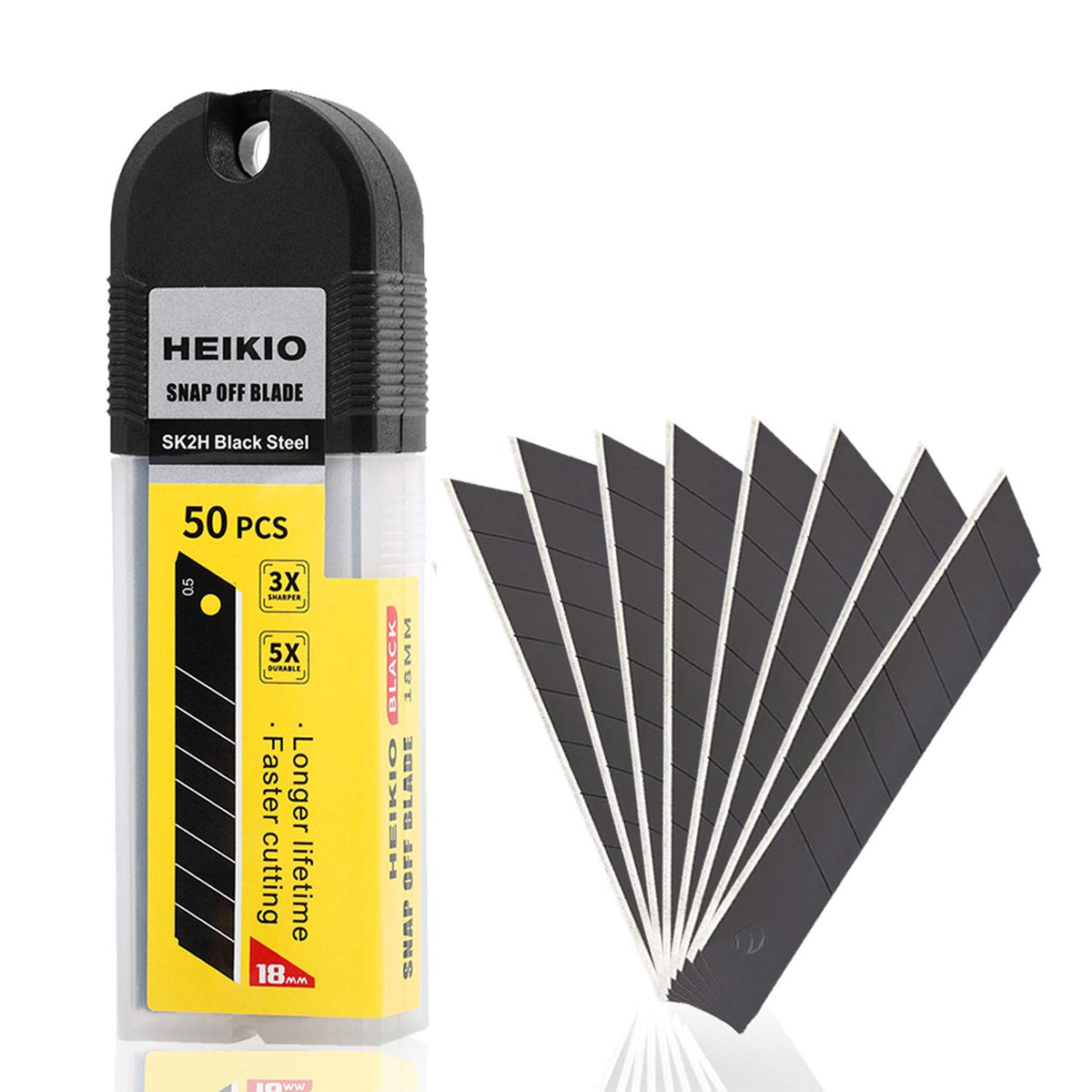 HEIKIO 18mm snap-off blades in a 50-pack for frequent cutting tasks
