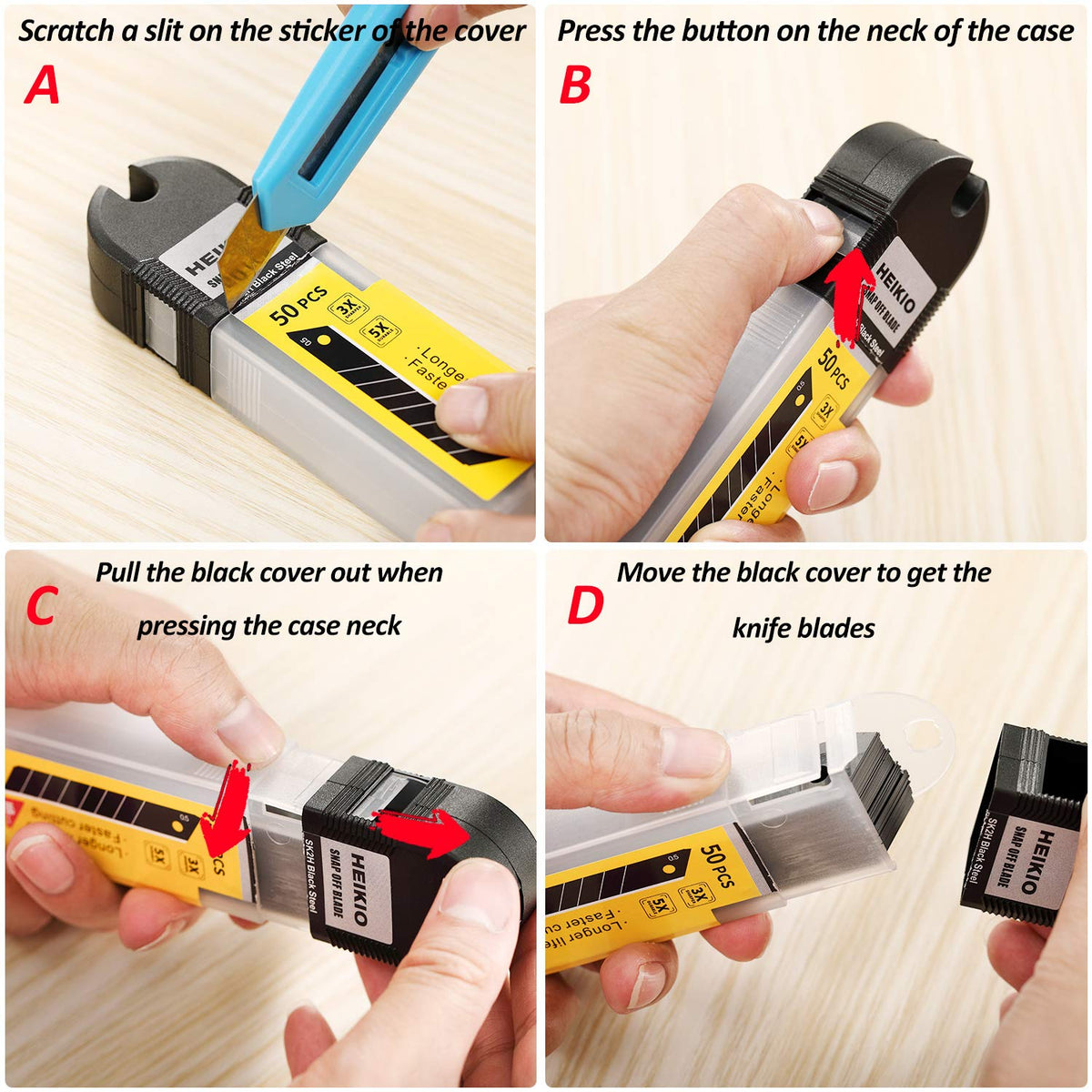 HEIKIO carbon steel blades provide durable, sharp performance on tough materials