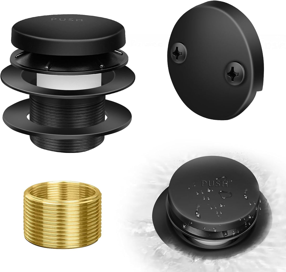 HeiLuon tip-toe bathtub drain kit in matte black showing durable construction and leak resistance.