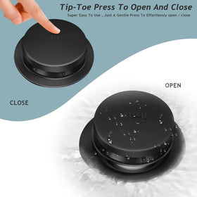 HeiLuon drain stopper close-up emphasizing smooth push-to-open action.