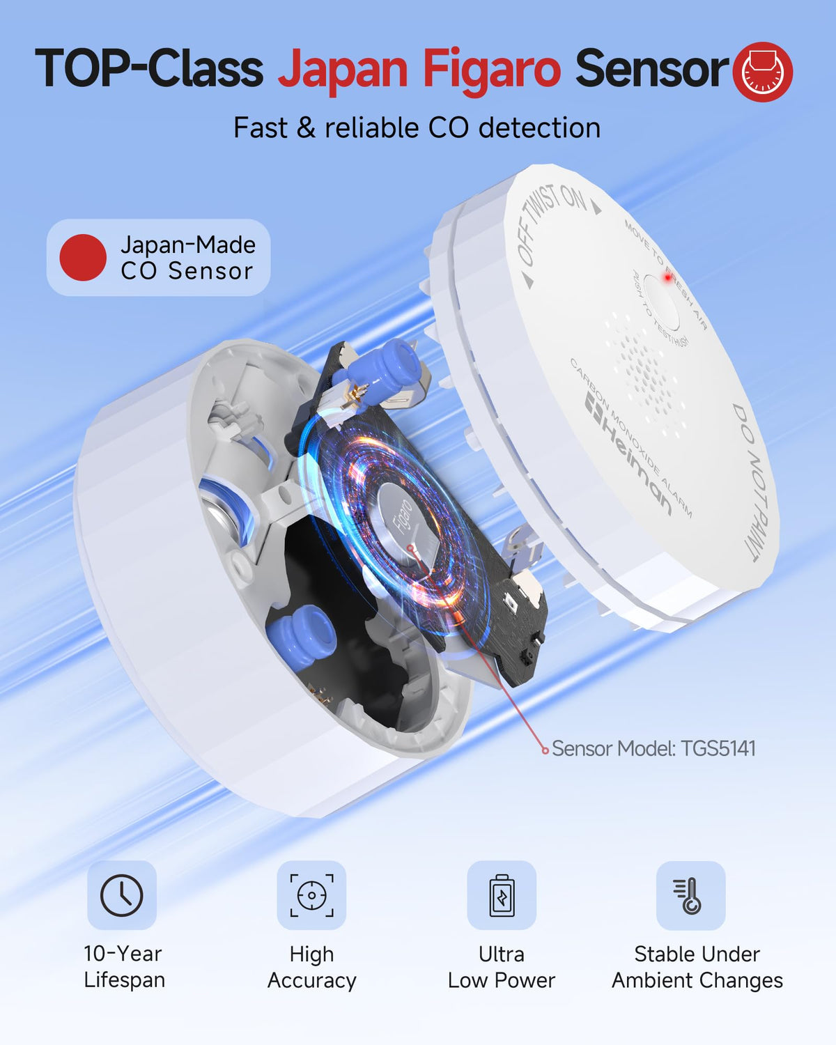 Heiman smart CO detector battery-powered design ensures protection during power outages.