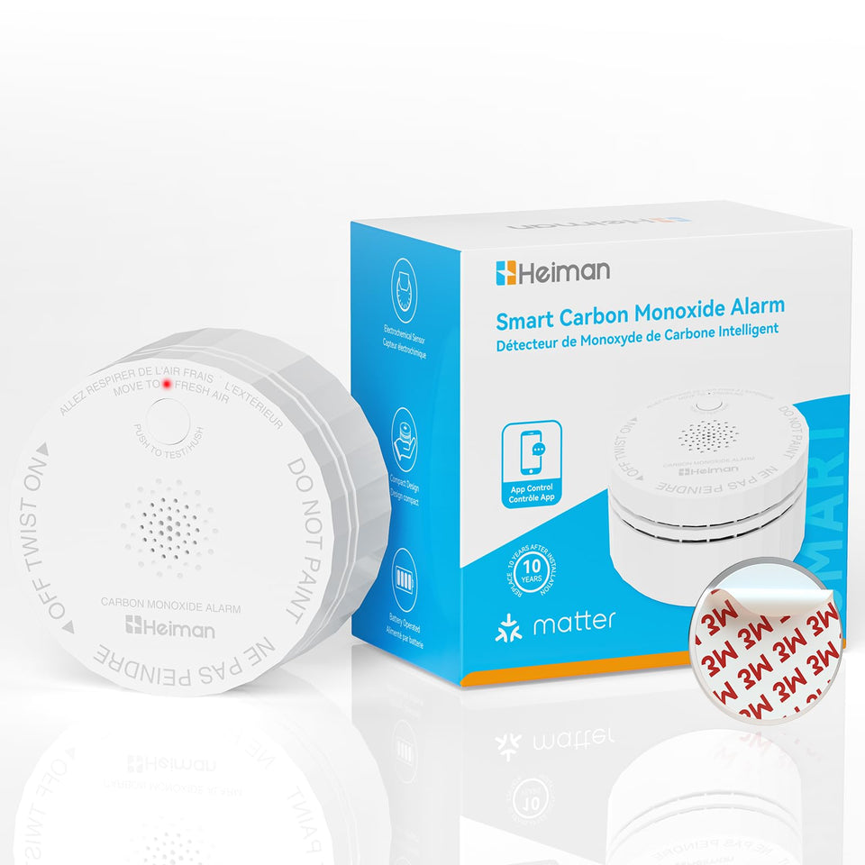 Heiman smart CO detector front view for unobtrusive home safety and reliable monitoring.