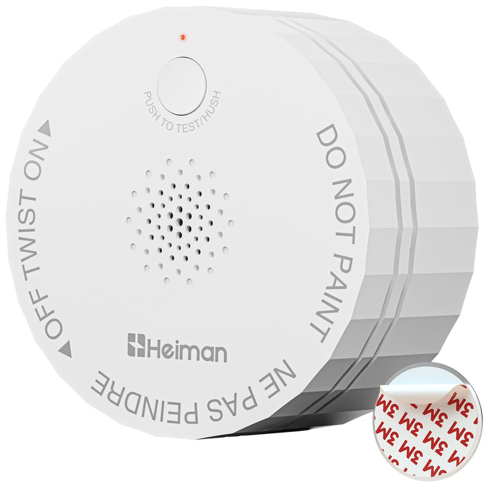 HEIMAN smoke detector front view shows a compact, modern unit for any room