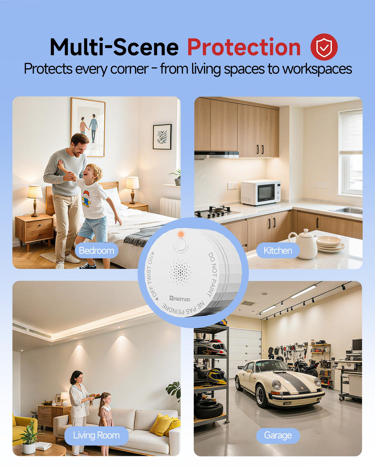 HEIMAN smoke detector LED indicators glow during alerts.