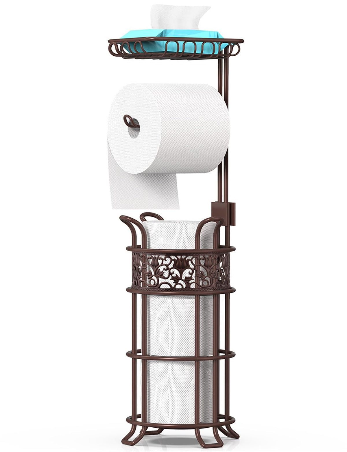 Heioov upgraded toilet paper holder stand with a sturdy base supports jumbo rolls.