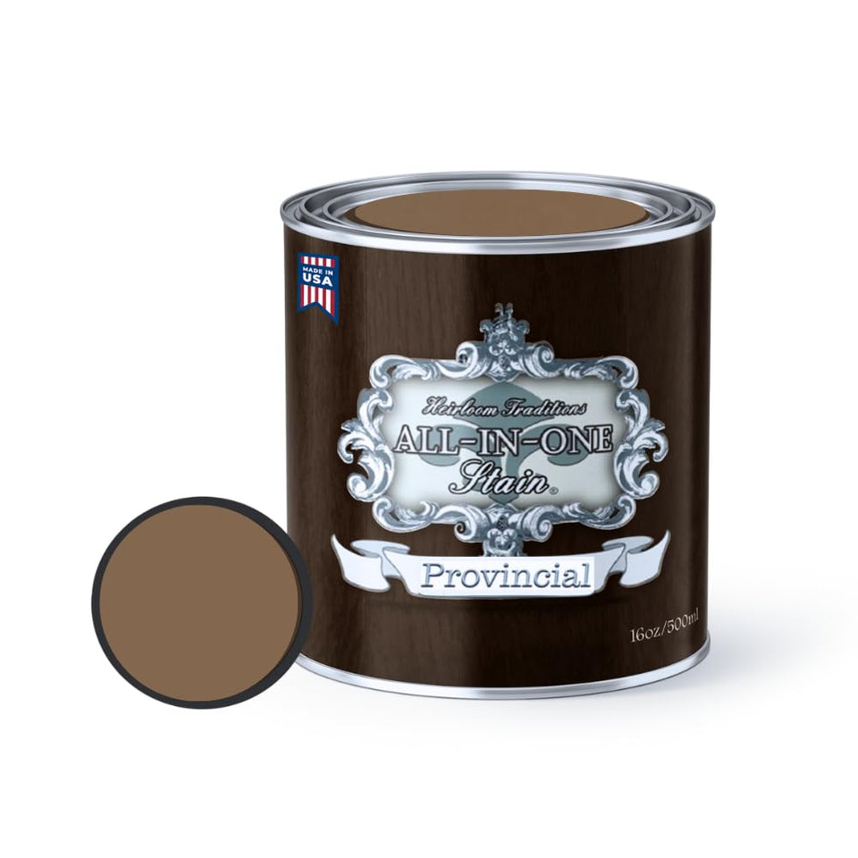 Heirloom Traditions All-in-One Gel Stain Provincial pint close-up shows rich pigment and smooth finish.