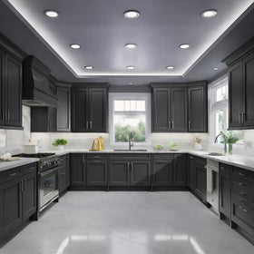 Cabinet door sample reveals low-luster velvet finish.