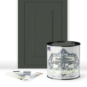 Heirloom Traditions All-In-One Paint Envy Slate Green bottle shows easy, durable coverage
