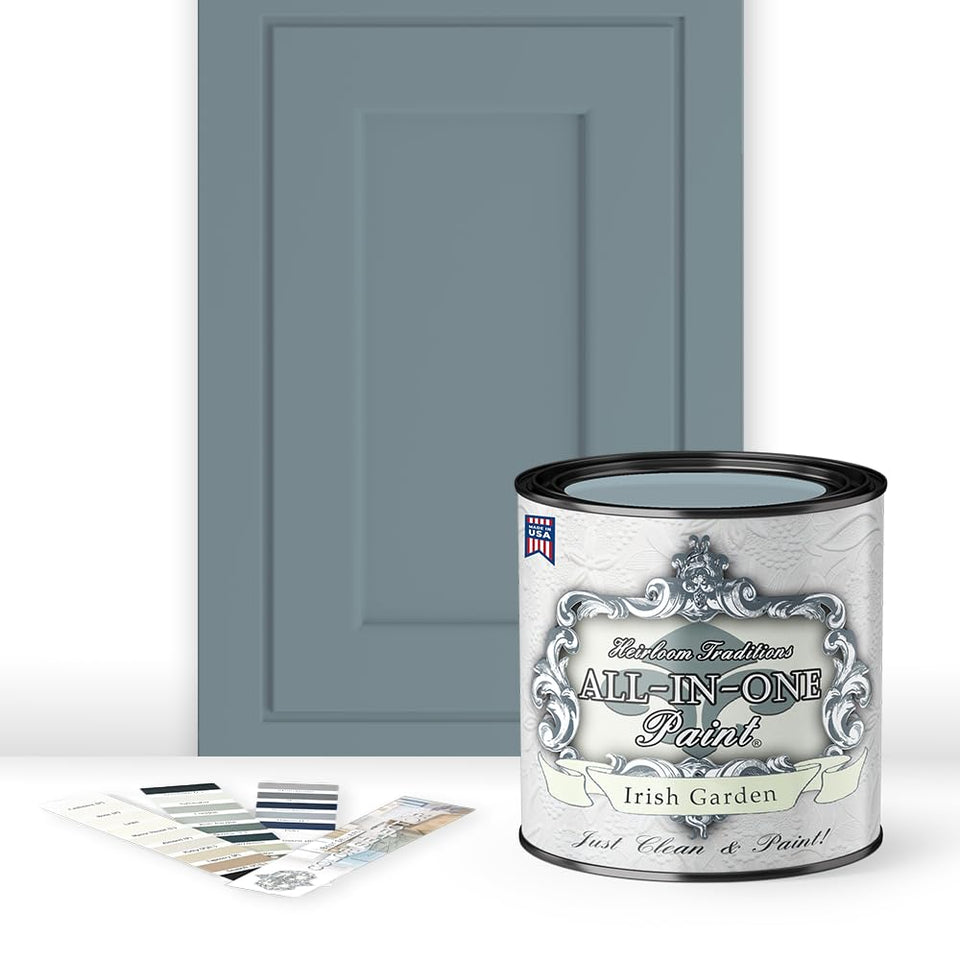 Heirloom Traditions ALL-IN-ONE Paint Irish Garden bottle demonstrates easy color application on cabinets.