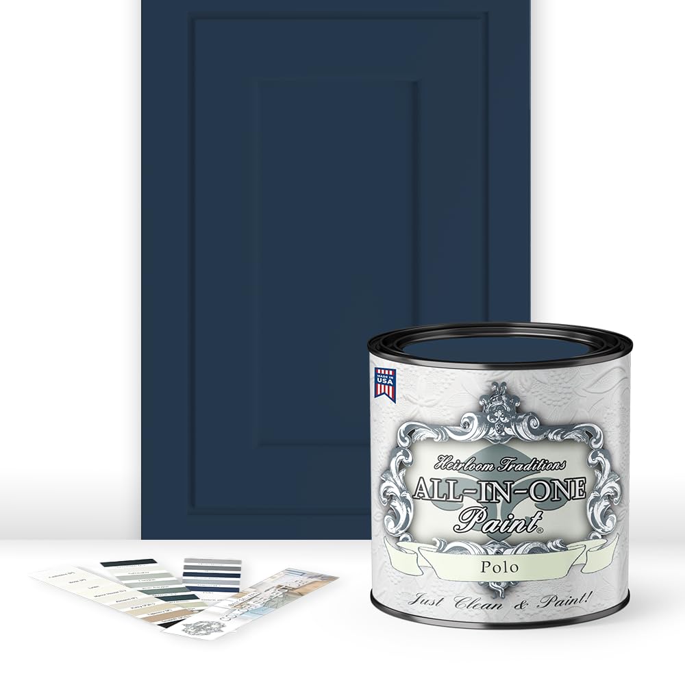 Heirloom Traditions All-In-One Paint Polo Dark Navy on cabinet surfaces for durable, easy-to-clean finish.