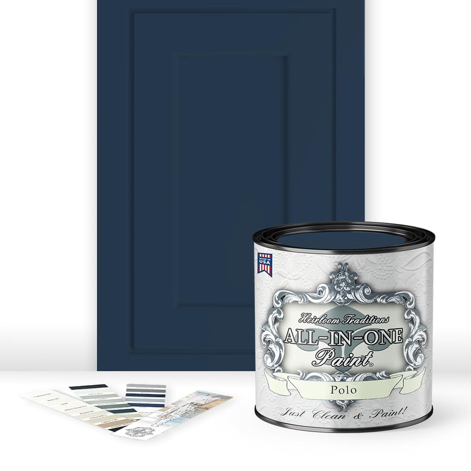 Heirloom Traditions All-In-One Paint Polo Dark Navy on cabinet surfaces for durable, easy-to-clean finish.