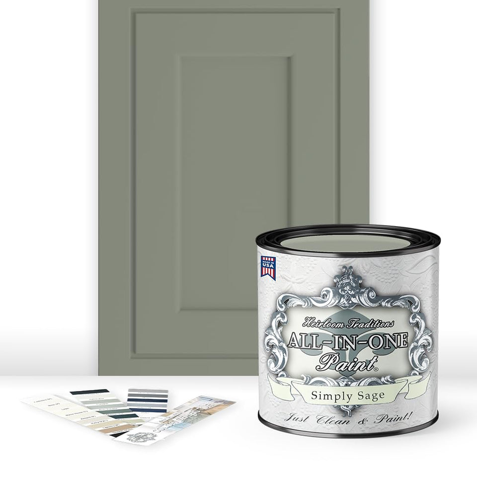 Heirloom Traditions ALL-IN-ONE Paint Simply Sage bottle for easy, durable coating.