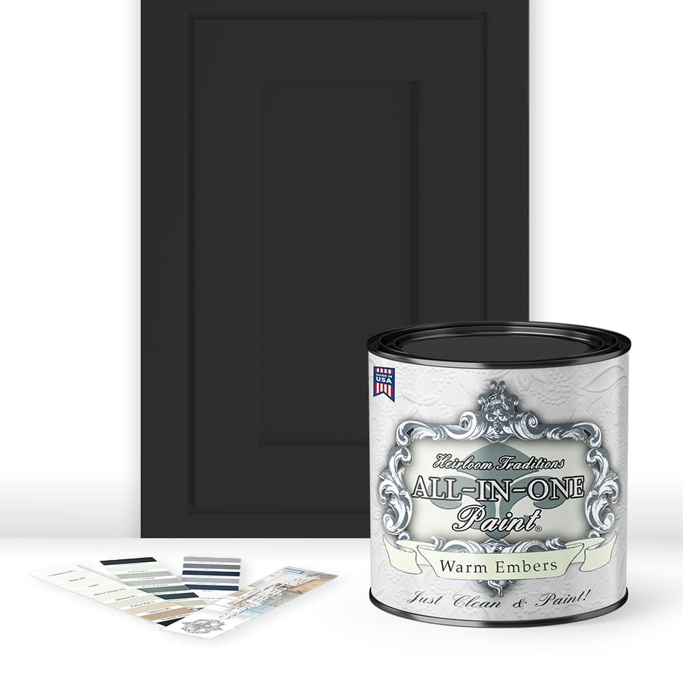 Heirloom Traditions ALL-IN-ONE Paint Warm Embers bottle closeup shows durable coverage