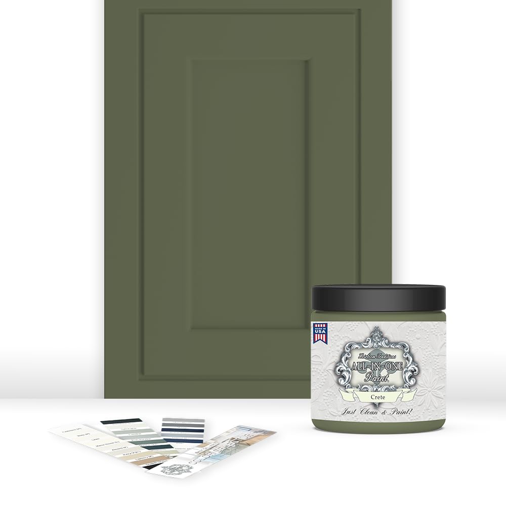 Heirloom Traditions ALL-IN-ONE paint bottle in Crete Olive Green for easy updates.