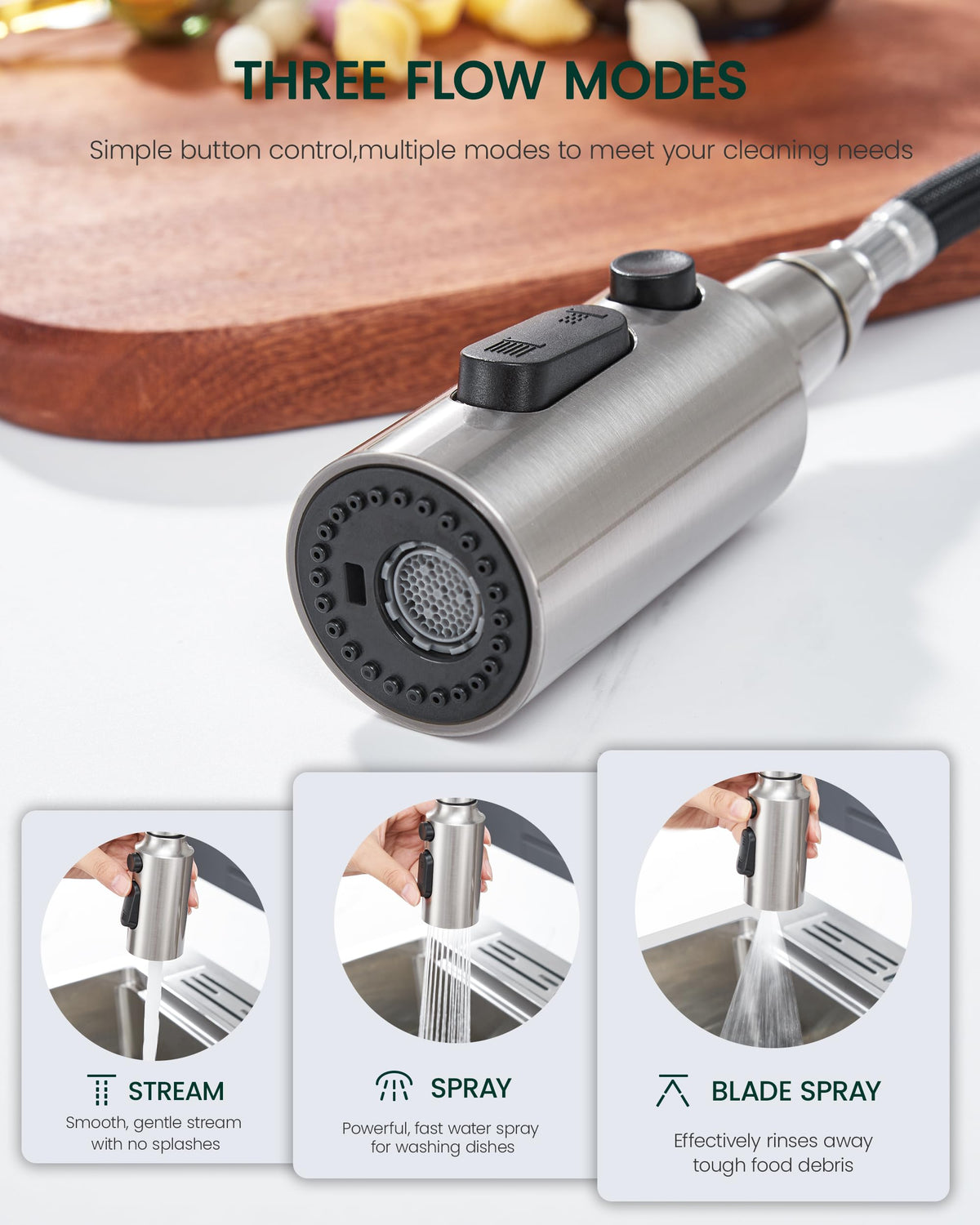 Brushed nickel finish on HEISOK spray head combines durability with style