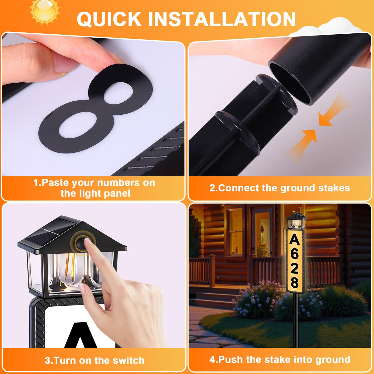 HELESIN solar address sign black on white design offers high contrast
