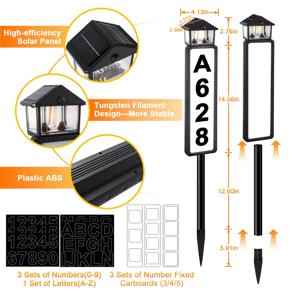 HELESIN solar address sign with dual panels for faster charging and longer illumination