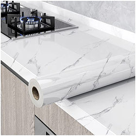 HELLKIT glossy marble paper roll front view for stylish cabinet and countertop updates