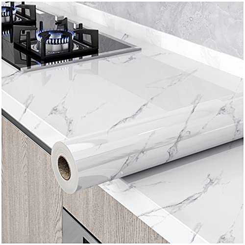 HELLKIT glossy marble paper roll front view for stylish cabinet and countertop updates