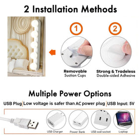 HELOIE 5-bulb makeup light provides even facial illumination.