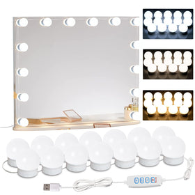 HELOIE LED vanity lights with 14 bulbs evenly illuminate makeup areas for precise grooming.