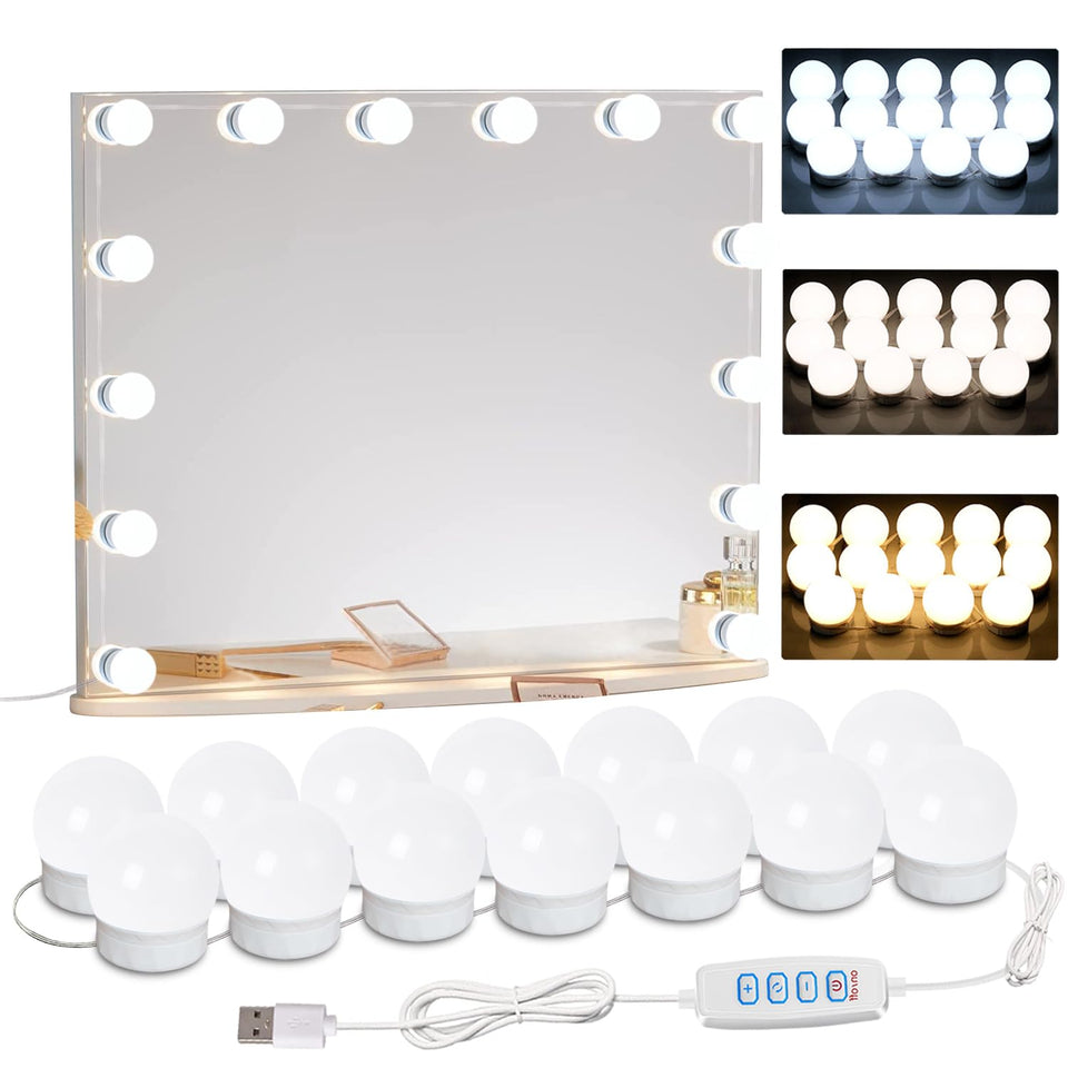 HELOIE LED vanity lights with 14 bulbs evenly illuminate makeup areas for precise grooming.