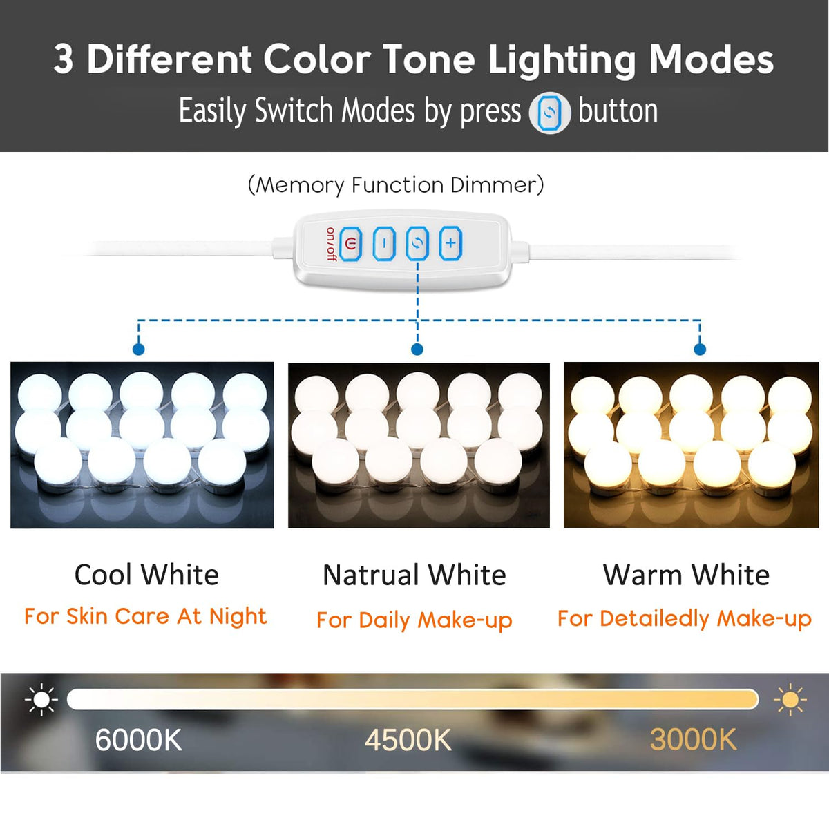 HELOIE memory dimmer saves your preferred brightness and color temperature.