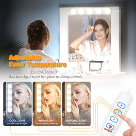 HELOIE portable LED vanity light mounted on a mirror for travel use.