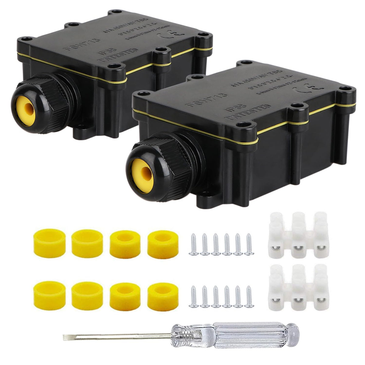 Helunsi two-piece IP68 outdoor junction box protecting exposed connections.