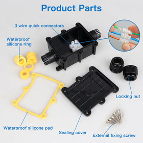 Helunsi black weatherproof box for durable outdoor electrical connections.