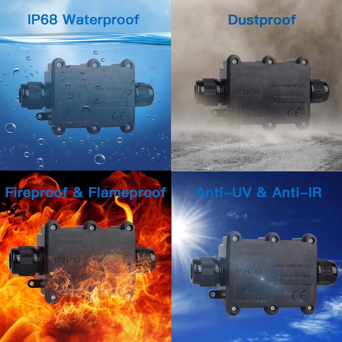 Helunsi waterproof connector box keeps outdoor cables safe in harsh weather.