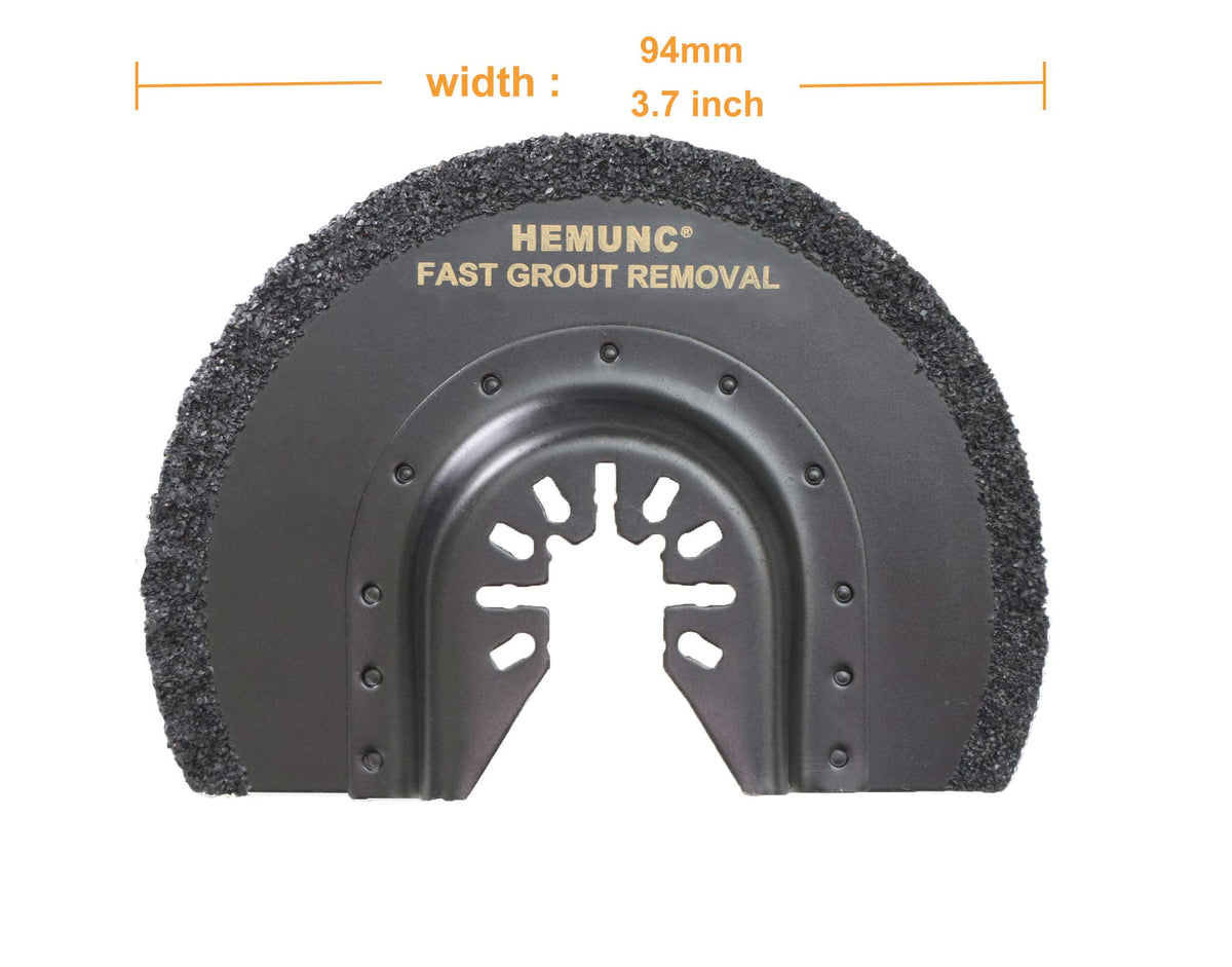 Hemunc 1/8-inch carbide grout blade removing thick grout efficiently.