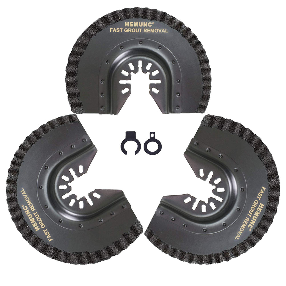 Hemunc 3pcs carbide grout blades for quick tile grout removal.