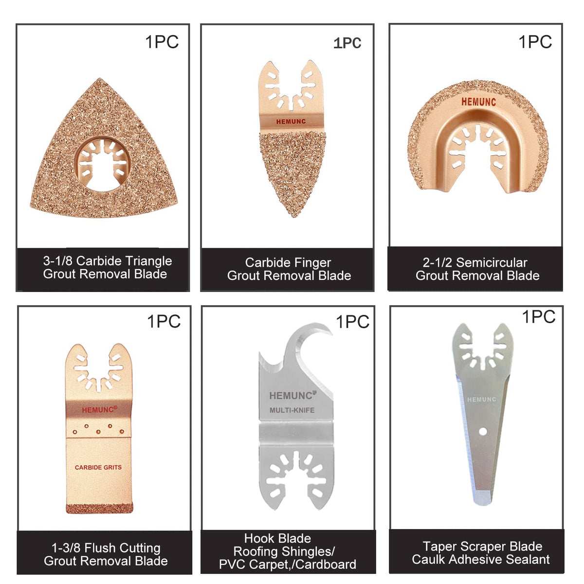 HEMUNC carbide multitool blades provide precise cuts and grinding on tough materials.