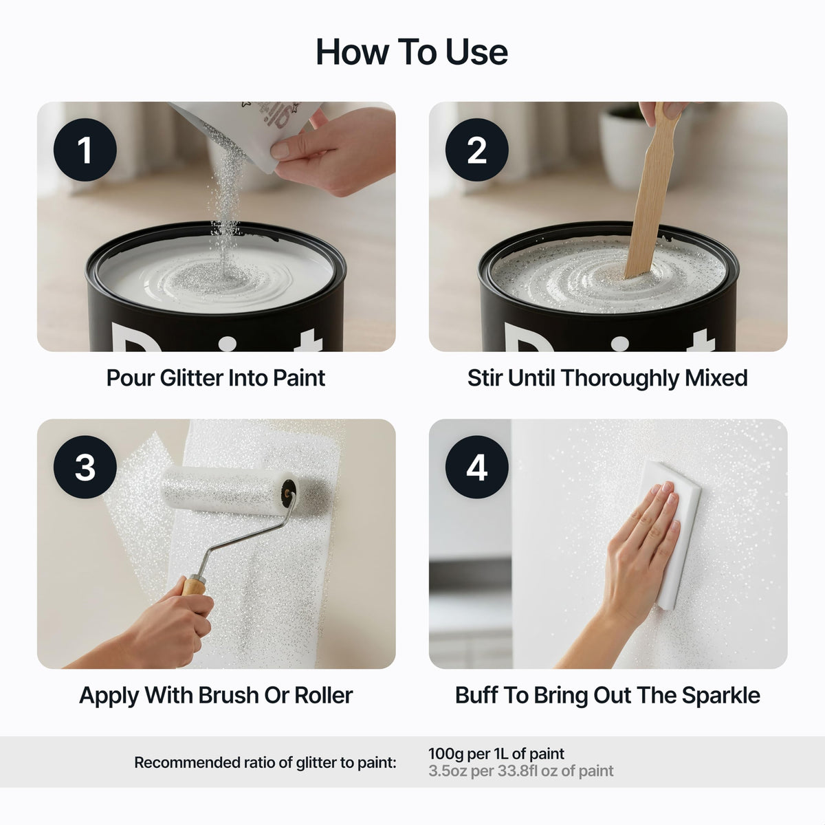Hemway glitter additive mixed into paint for sparkling walls