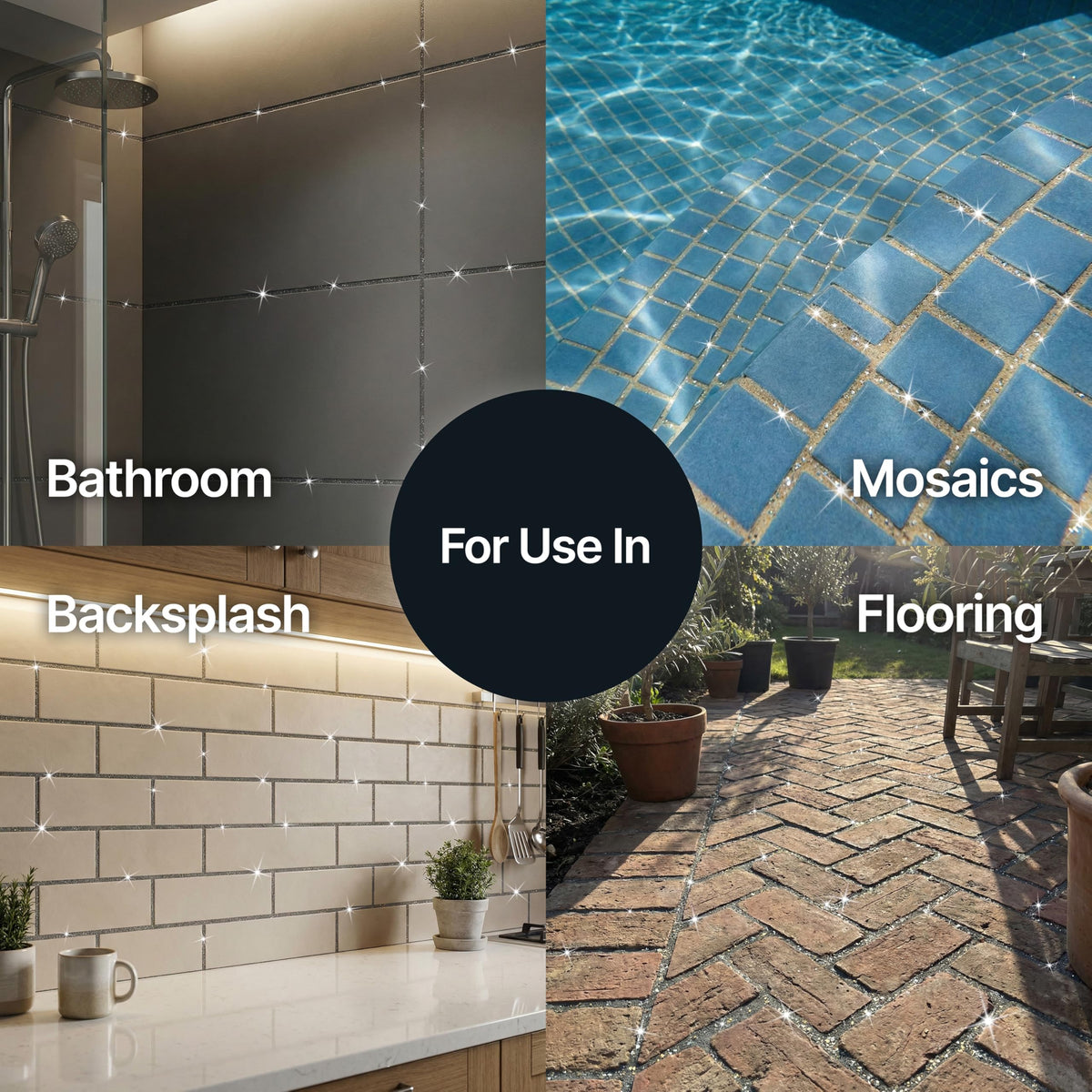 Hemway glitter grout applied along tile lines