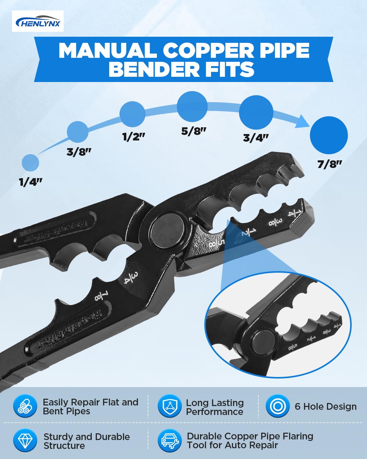 HENLYNX manual copper tube rounder lever extended demonstrates easy leverage for precise round.