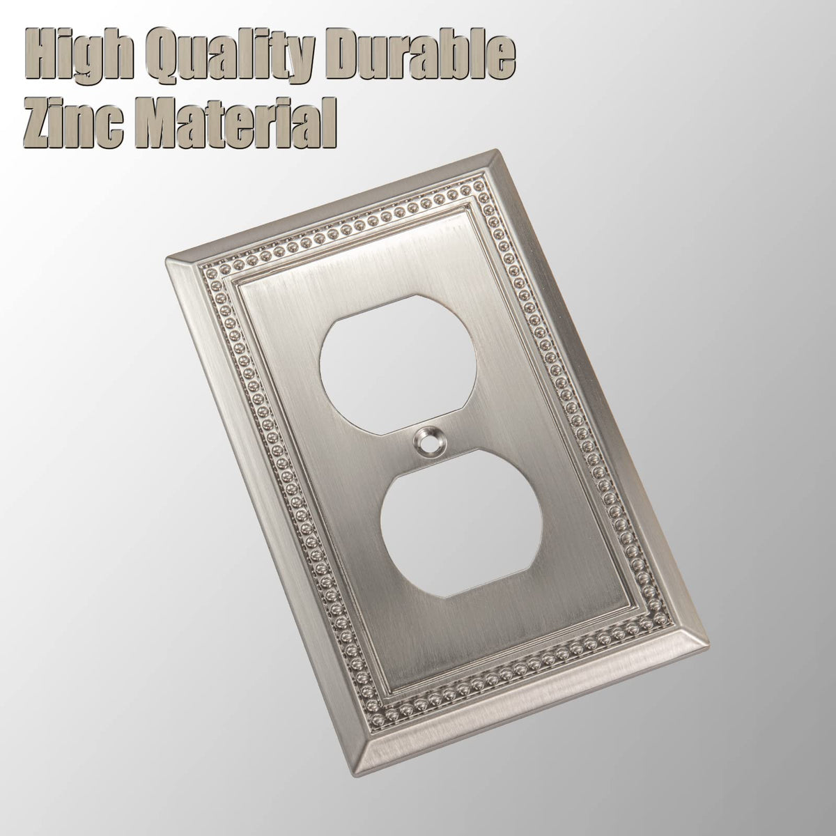 Heavy-duty zinc alloy wall plate ensures durable, long-lasting room accents.