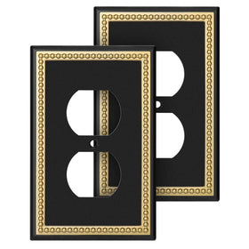 Henne Bery pearled frame wall plate in black with dark gold finish adds luxe outlet detail