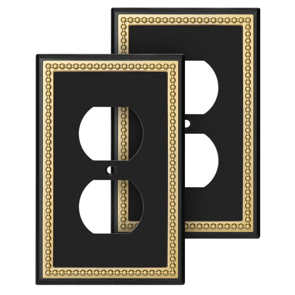 Henne Bery pearled frame wall plate in black with dark gold finish adds luxe outlet detail