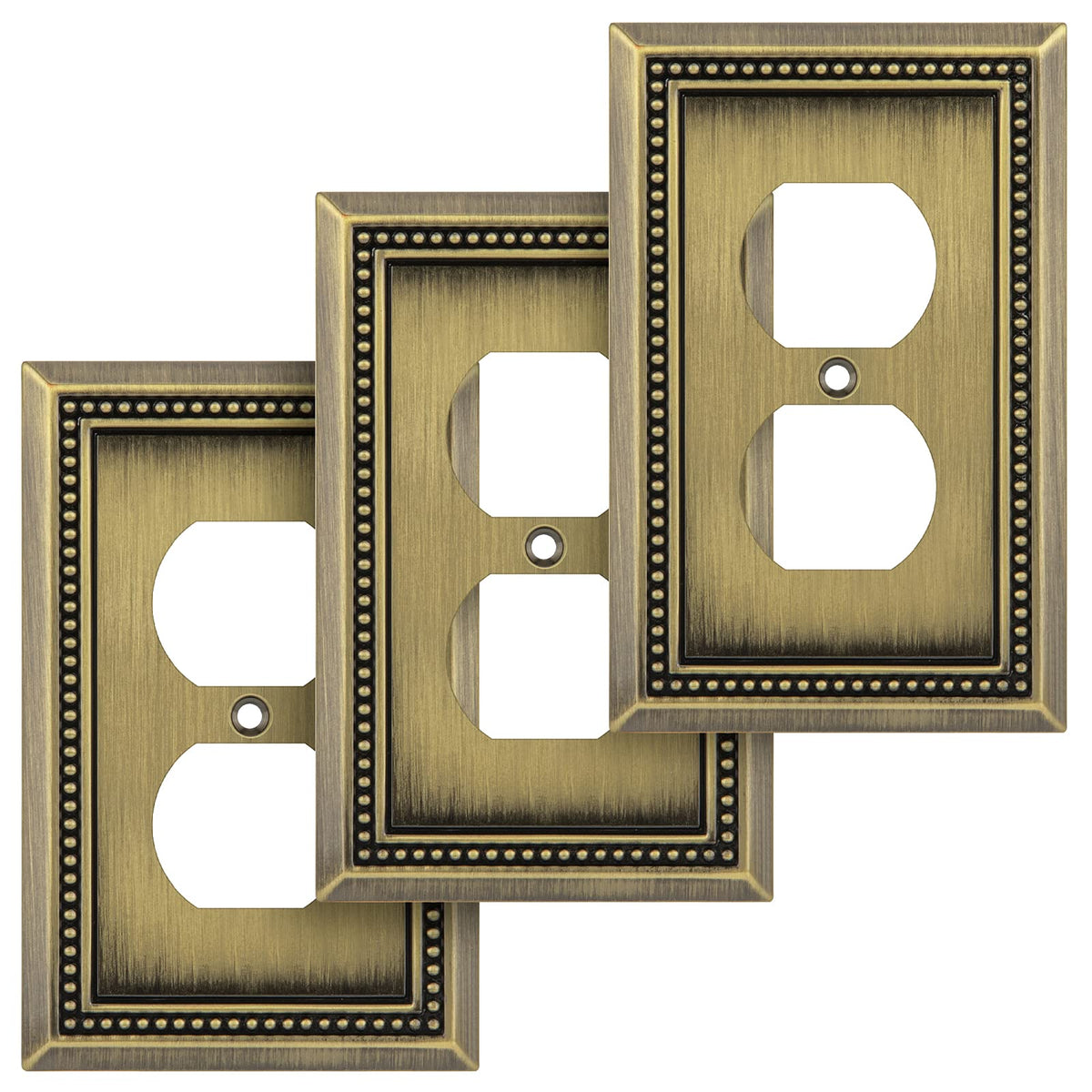 Henne Bery Sunken Pearls wall plate in antique brass for single duplex switches