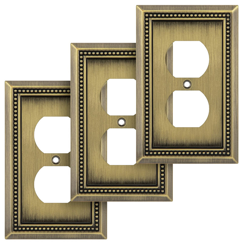 Henne Bery Sunken Pearls wall plate in antique brass for single duplex switches