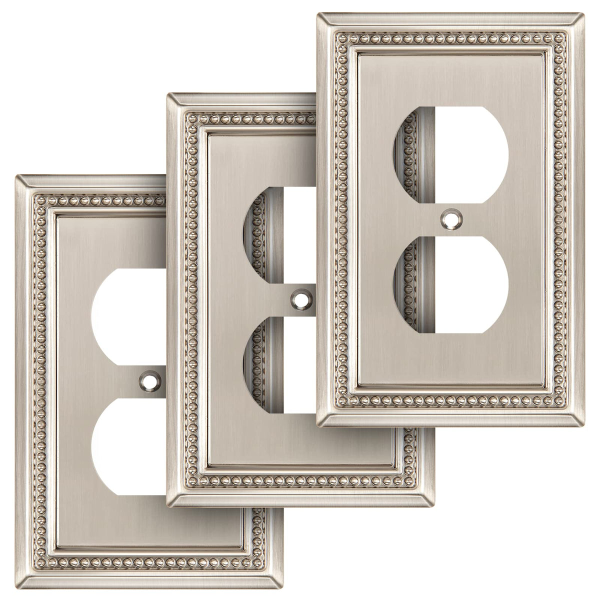 Henne Bery Sunken Pearls wall plate with satin nickel finish adds elegant detail.
