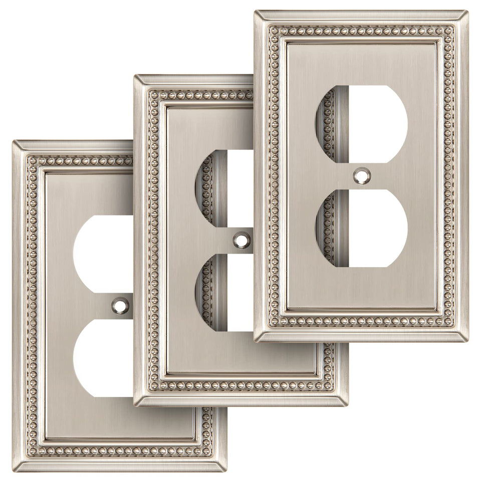 Henne Bery Sunken Pearls wall plate with satin nickel finish adds elegant detail.